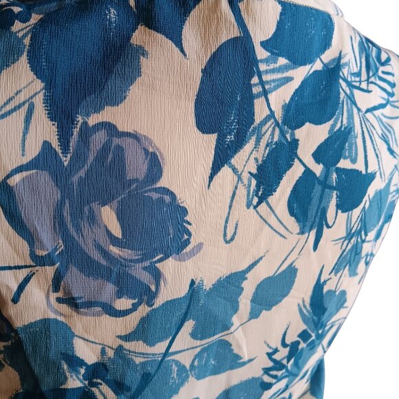 Medium Vintage 1960's Floral Crop Top Side Tie Zip Closure Sleeveless Nylon Blue - Picture 6 of 8